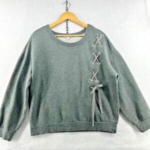 Express One Eleven Long Sleeve Women's Small Gray Laced Tie Pullover Sweatshirt